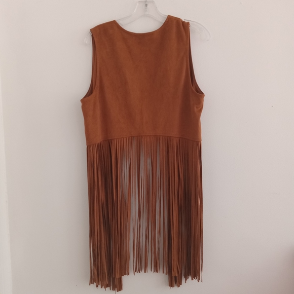 Forever 21 Faux Suede Fringe Western Cowgirl Rodeo Sleevless Jacket Top Vest - Picture 5 of 6